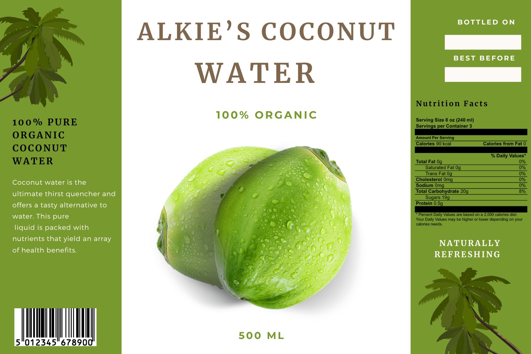 Coconut water bottle label